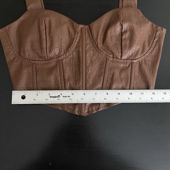Urban Outfitters OLM Faux Leather Bustier Crop Top M Brown Croc Smocked Corset - Picture 11 of 12